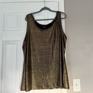 Eileen Fisher 100% Organic Linen Metallic Gold Olive Shimmer Top Holidays Glam